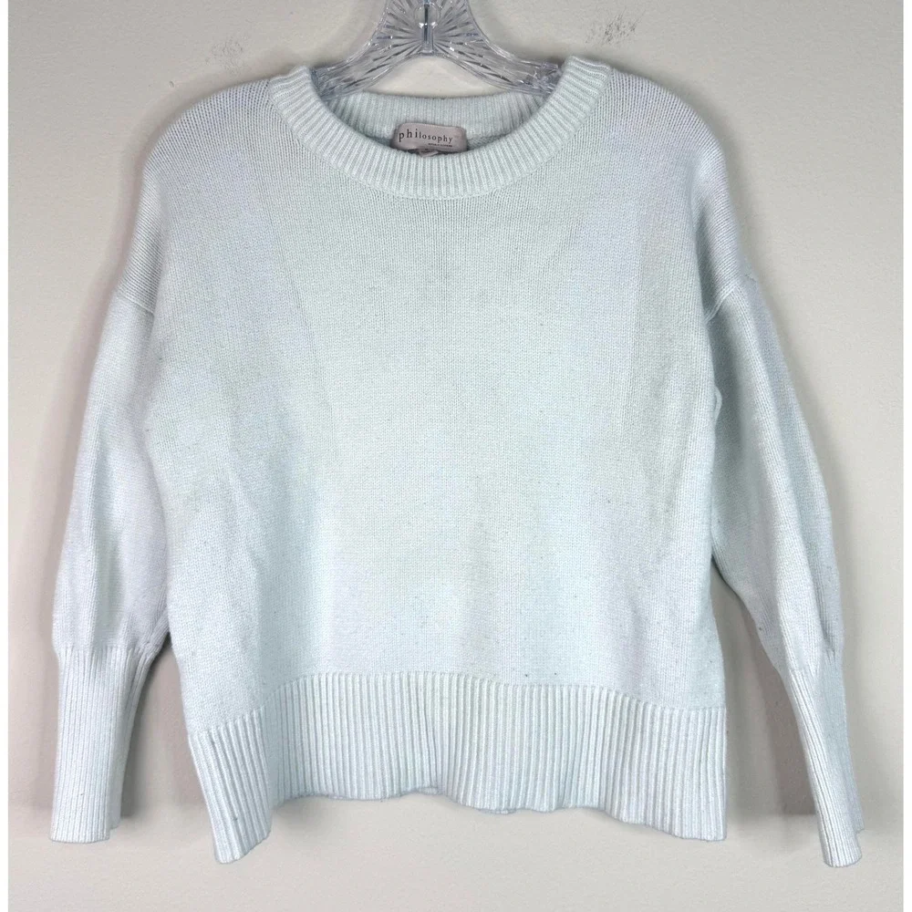 Philosophy Sweater Womens Small Light Blue Crew Neck Drop Shoulder Knit Pullover